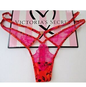 VICTORIA'S SECRET VERY SEXY Strappy High Leg Thong Panty VS Satin Orange S M L
